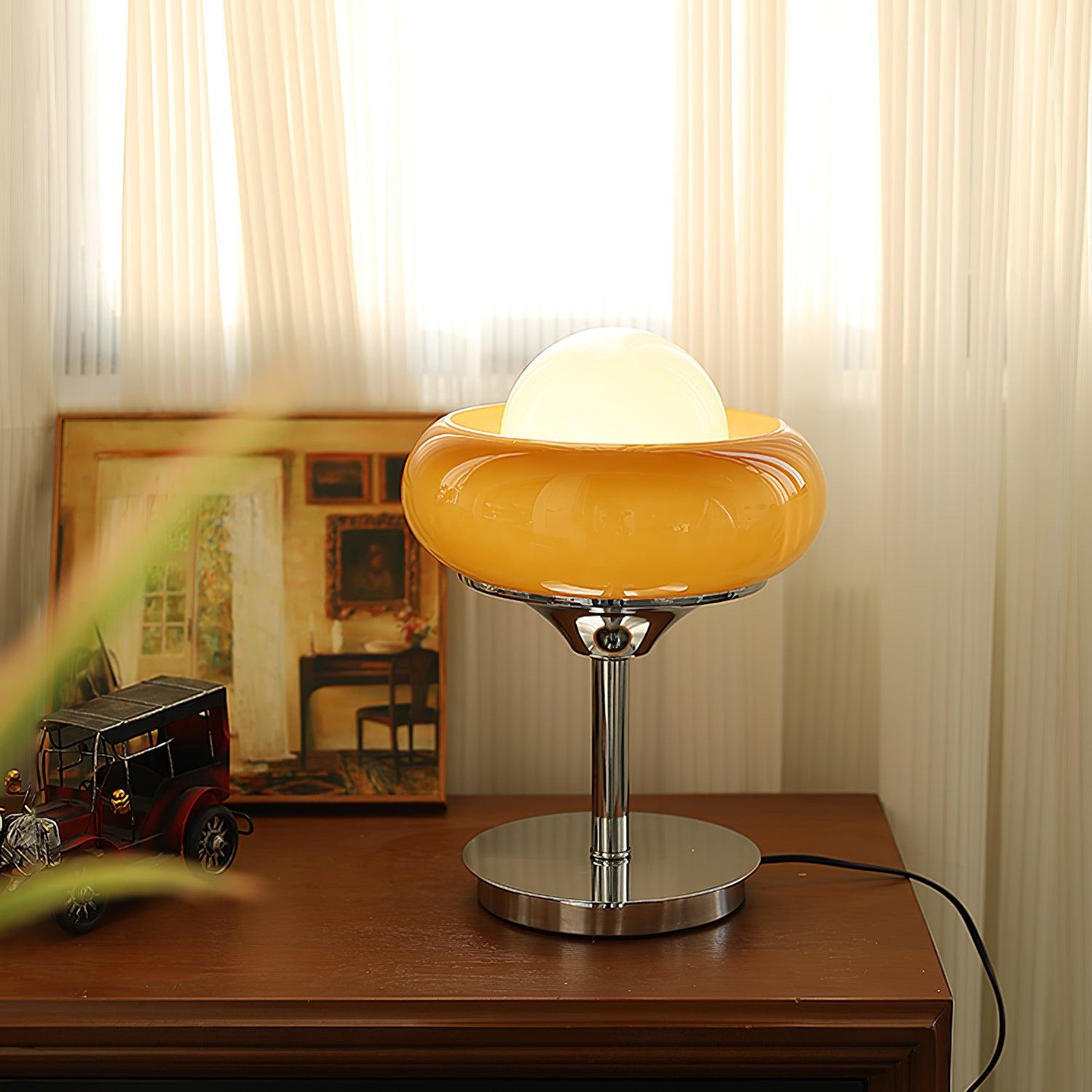 Harvey Chrome Space Age Table Lamp with Glass Globe and Plexiglass Shade