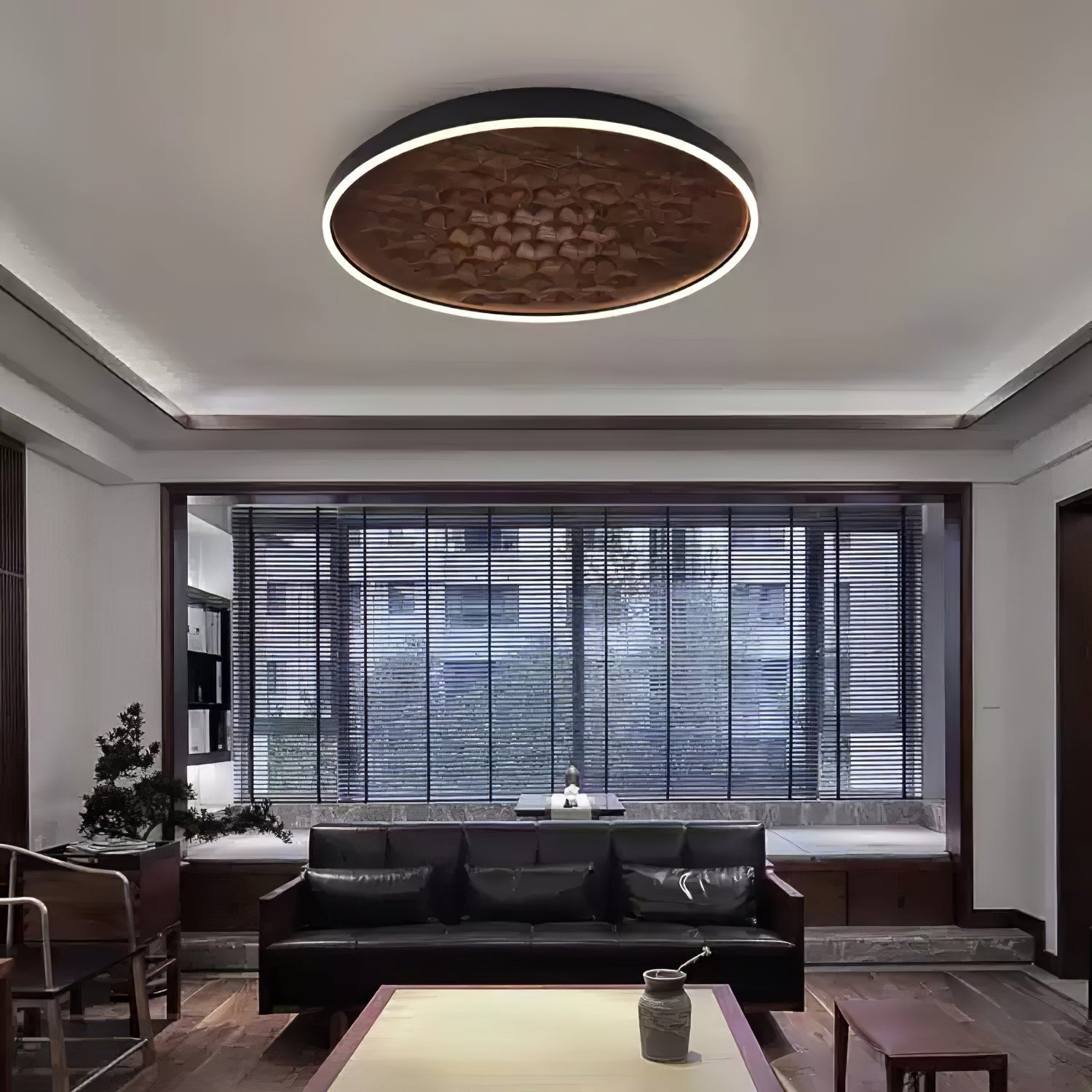 Heartwood Woven Wood Flush Mount Ceiling Light Modern LED Wooden Textured Overhead Fixture