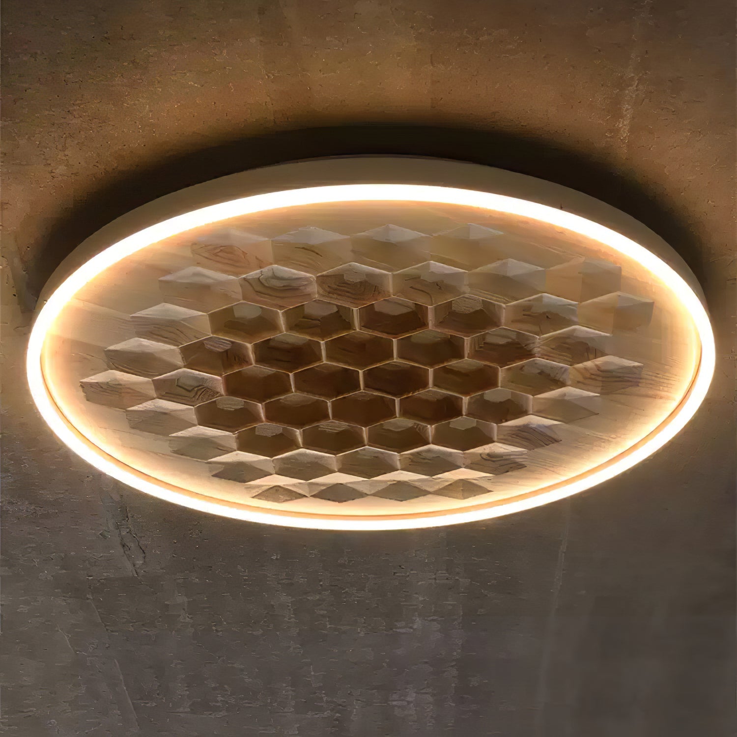 Heartwood Woven Wood Flush Mount Ceiling Light Modern LED Wooden Textured Overhead Fixture