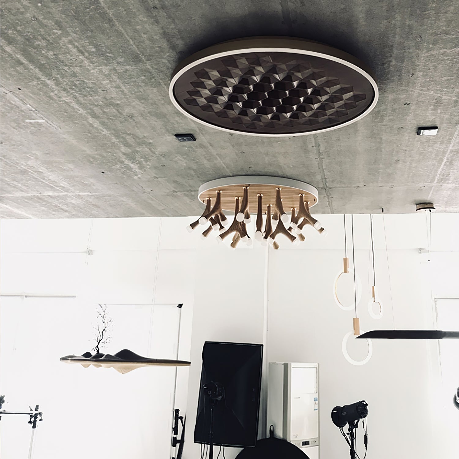 Heartwood Woven Wood Flush Mount Ceiling Light Modern LED Wooden Textured Overhead Fixture