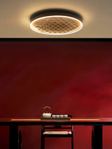 Heartwood Woven Wood Flush Mount Ceiling Light Modern LED Wooden Textured Overhead Fixture