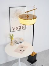 Modern Fabric Standing Floor Lamp with Iron Base and Beige Shade for Living Room