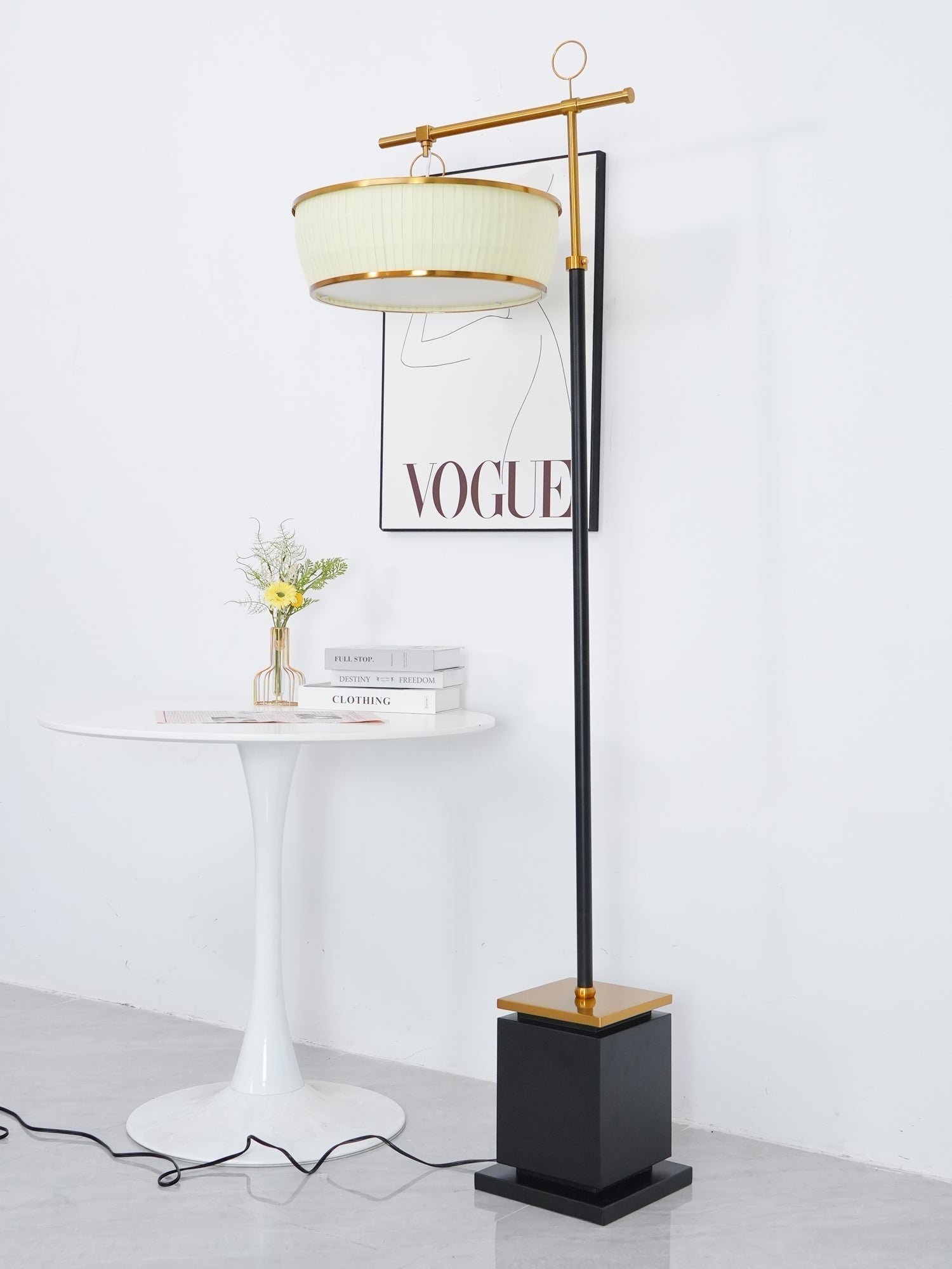 Modern Fabric Standing Floor Lamp with Iron Base and Beige Shade for Living Room