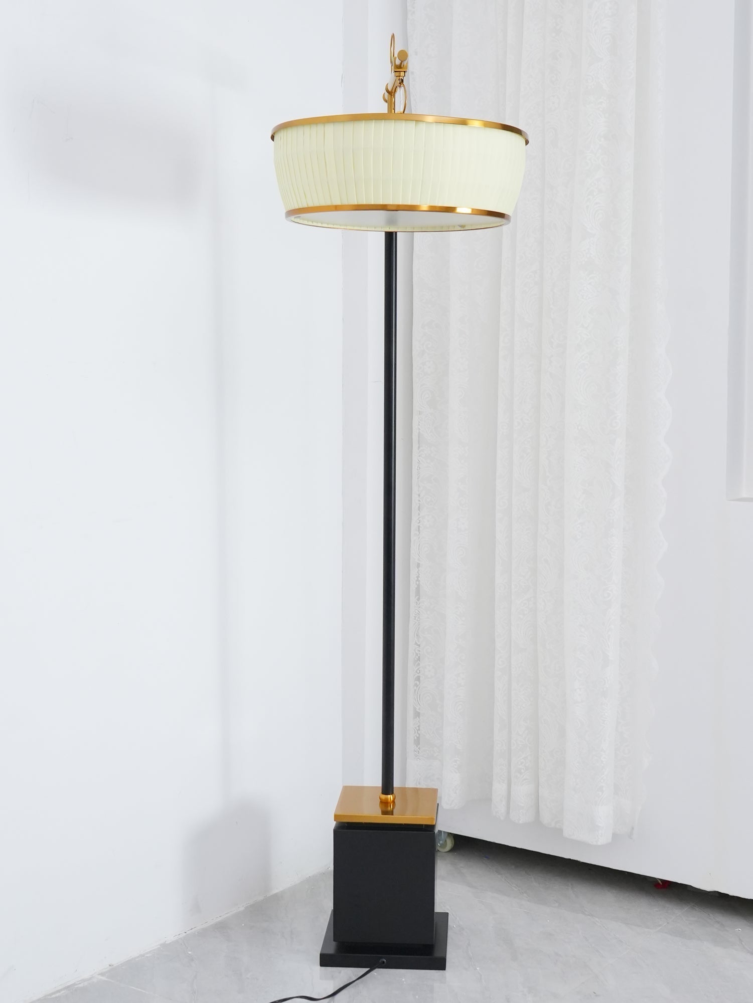 Modern Fabric Standing Floor Lamp with Iron Base and Beige Shade for Living Room