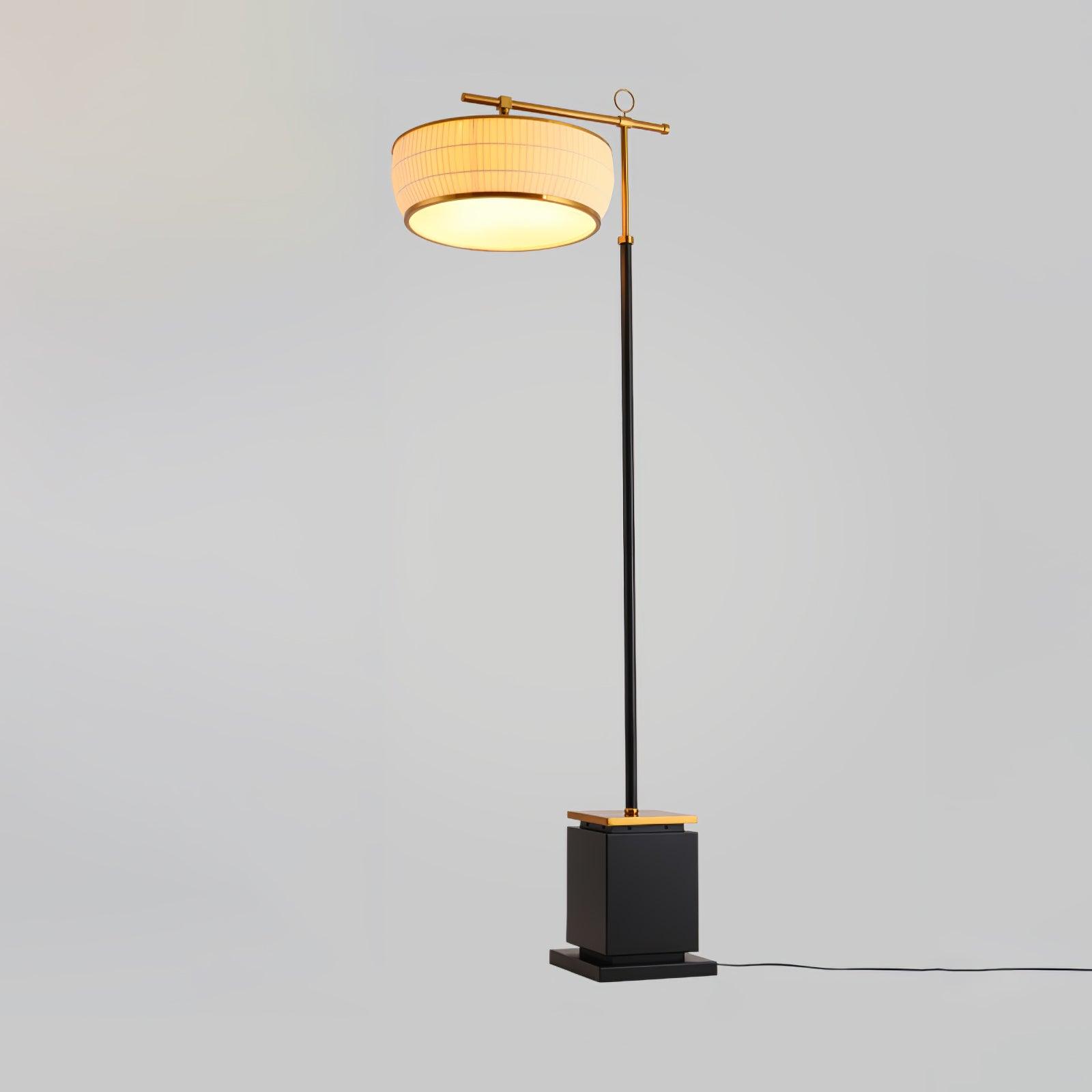 Modern Fabric Standing Floor Lamp with Iron Base and Beige Shade for Living Room