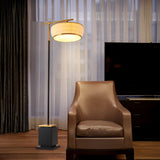 Modern Fabric Standing Floor Lamp with Iron Base and Beige Shade for Living Room