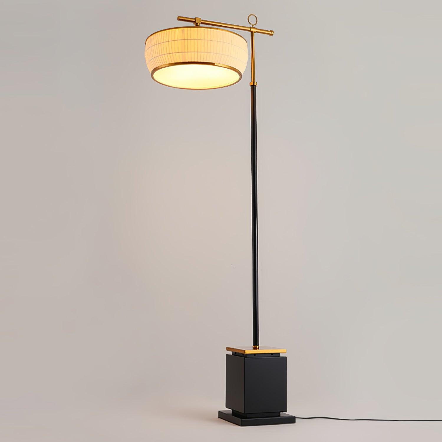 Modern Fabric Standing Floor Lamp with Iron Base and Beige Shade for Living Room