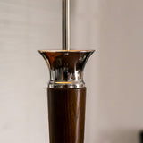 Modern Helmet Floor Lamp with Walnut Wood Base and Polished Chrome Shade
