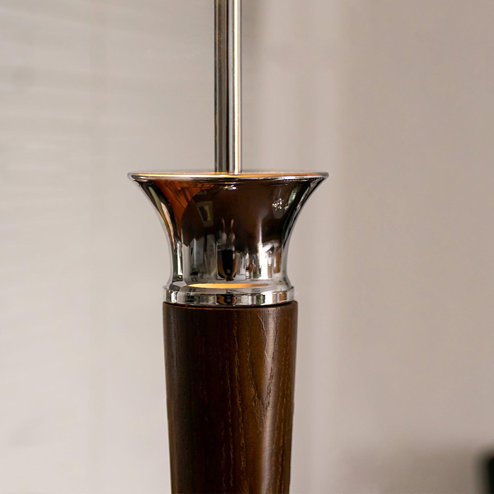 Modern Helmet Floor Lamp with Walnut Wood Base and Polished Chrome Shade