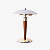 Modern Industrial Helmet Reading Lamp with Walnut Wood Base and Chrome Metal Shade