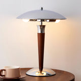 Modern Industrial Helmet Reading Lamp with Walnut Wood Base and Chrome Metal Shade