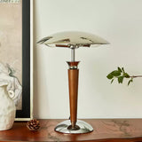 Modern Industrial Helmet Reading Lamp with Walnut Wood Base and Chrome Metal Shade