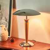 Modern Industrial Helmet Reading Lamp with Walnut Wood Base and Chrome Metal Shade