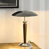 Modern Industrial Helmet Reading Lamp with Walnut Wood Base and Chrome Metal Shade