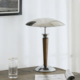 Modern Industrial Helmet Reading Lamp with Walnut Wood Base and Chrome Metal Shade