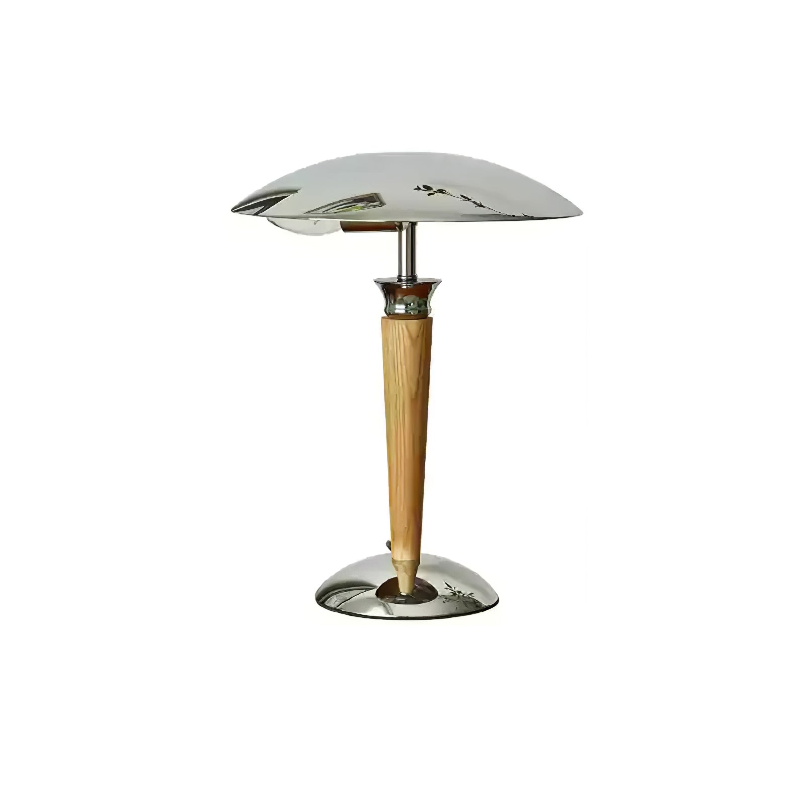 Modern Industrial Helmet Reading Lamp with Walnut Wood Base and Chrome Metal Shade