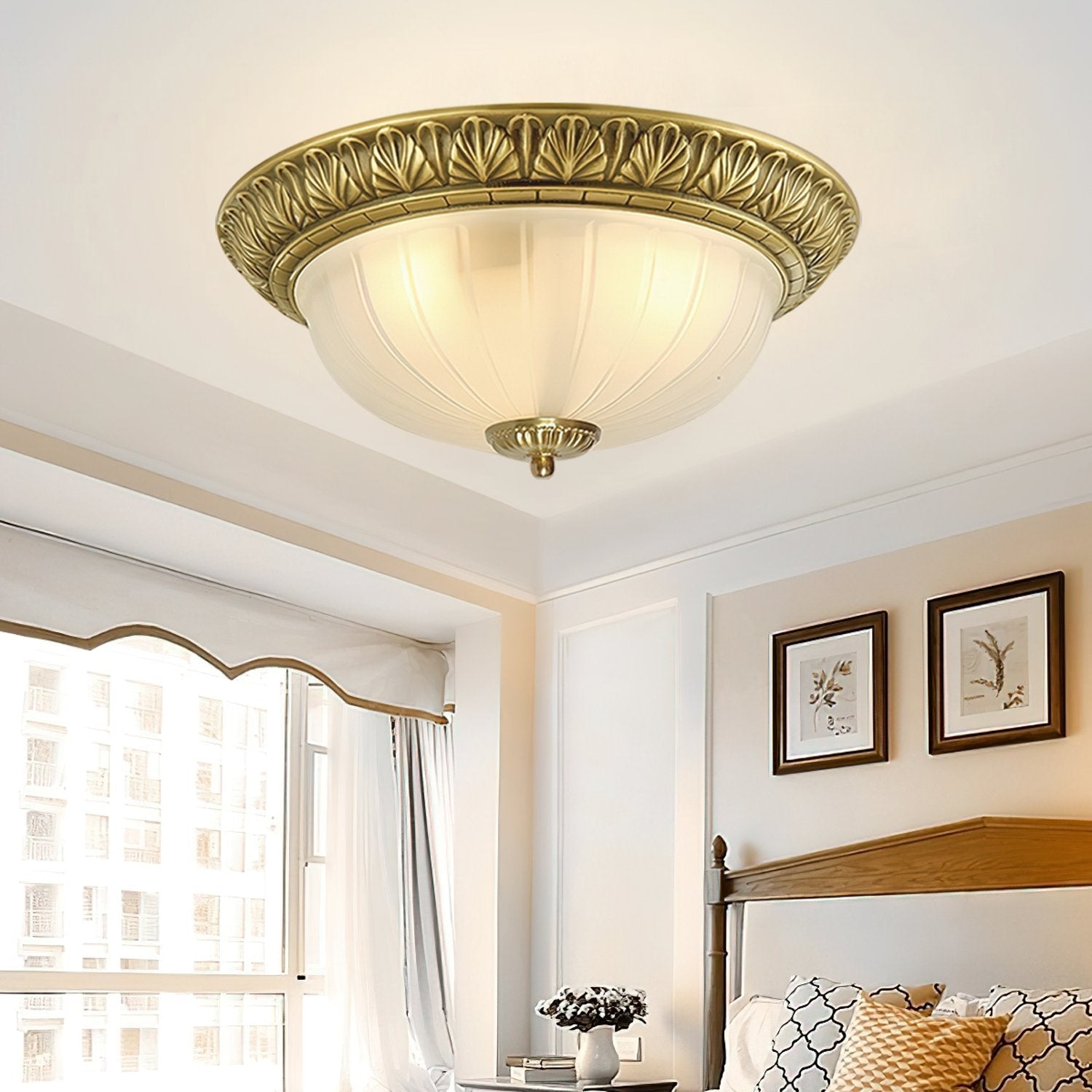 elegant-hemispherical-carved-glass-ceiling-light-brass-flush-mount-fixture