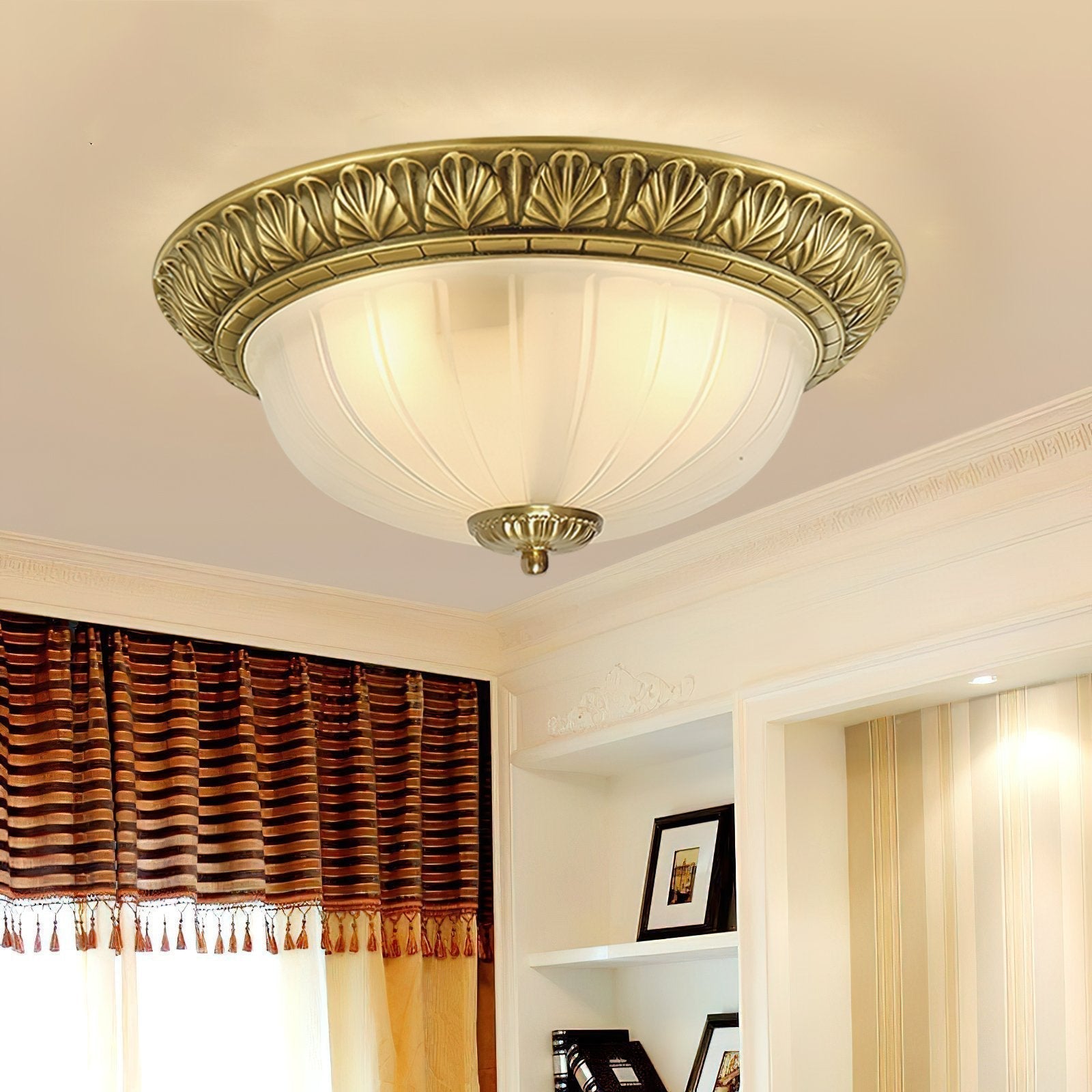 elegant-hemispherical-carved-glass-ceiling-light-brass-flush-mount-fixture