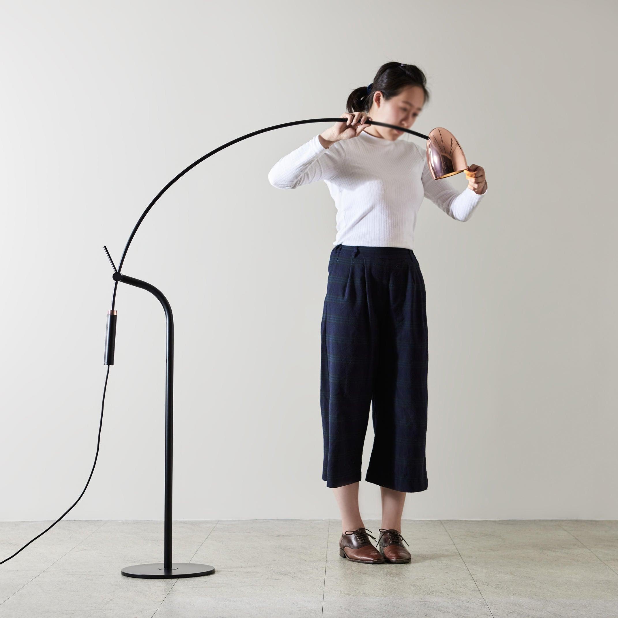Modern Hercules Adjustable Reading Floor Lamp with Rotating Shade and Rose Gold Finish