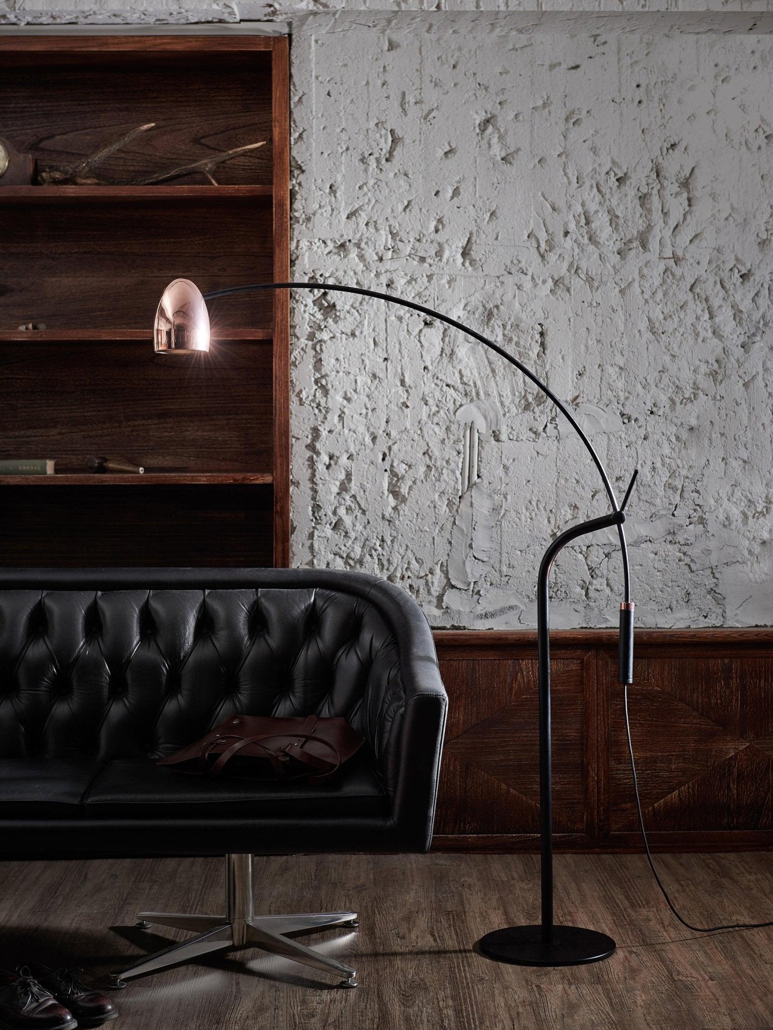 Modern Hercules Adjustable Reading Floor Lamp with Rotating Shade and Rose Gold Finish