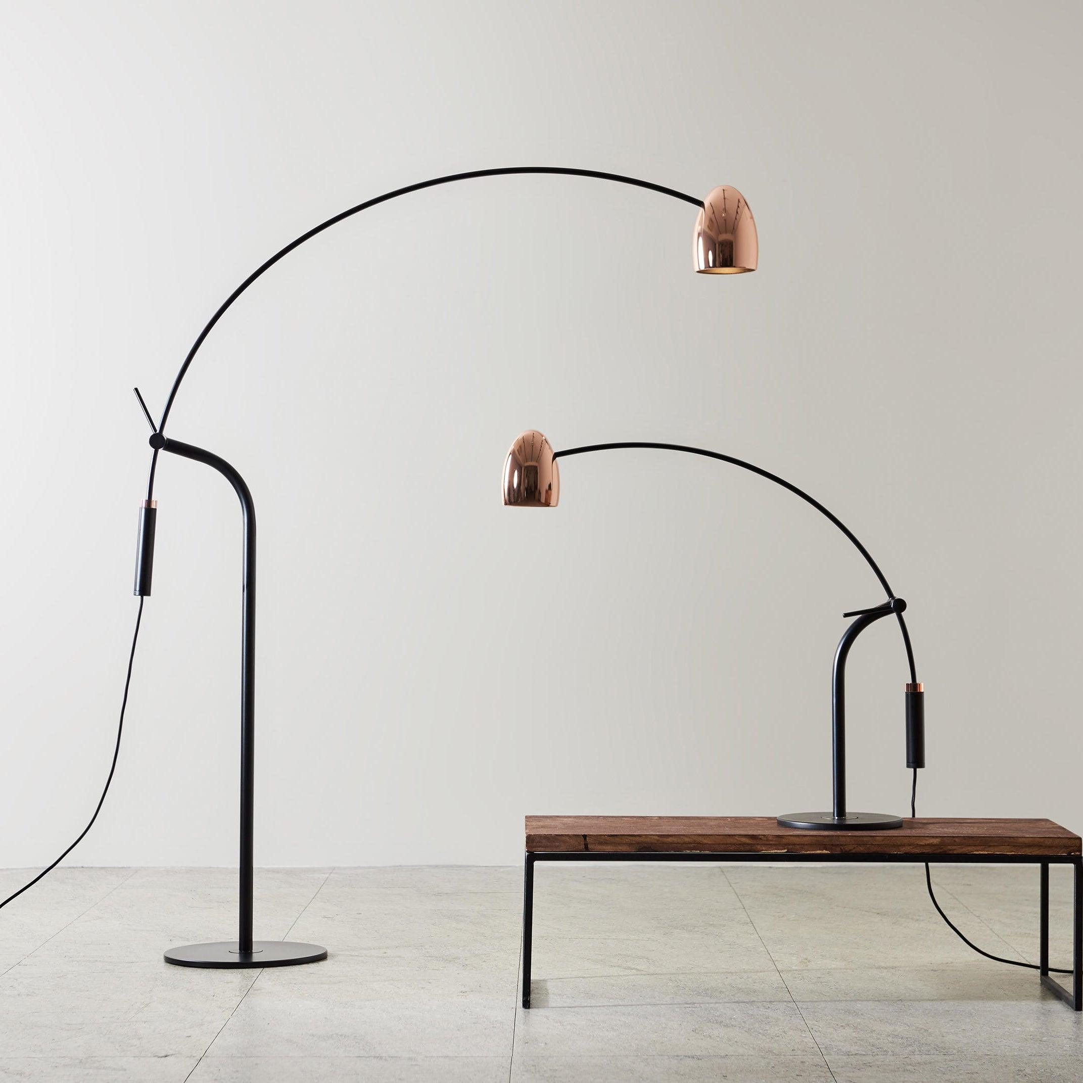 Modern Hercules Adjustable Reading Floor Lamp with Rotating Shade and Rose Gold Finish