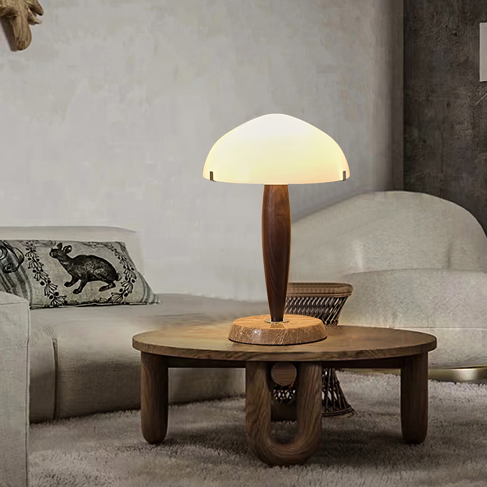 Mid Century Modern Glass Globe Table Lamp with Dark Walnut Wood and Marble Base