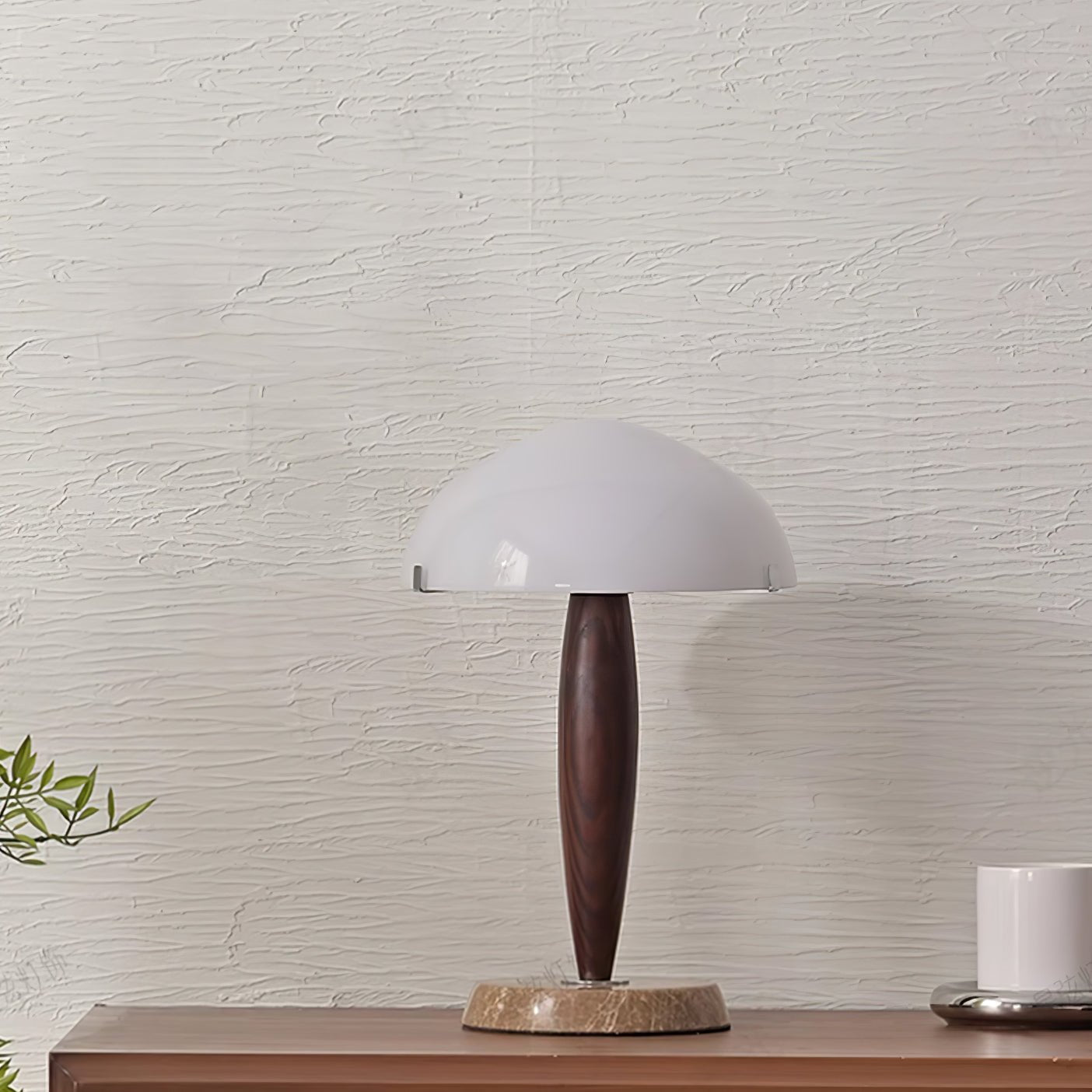 Mid Century Modern Glass Globe Table Lamp with Dark Walnut Wood and Marble Base
