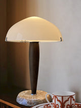 Mid Century Modern Glass Globe Table Lamp with Dark Walnut Wood and Marble Base