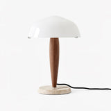 Mid Century Modern Glass Globe Table Lamp with Dark Walnut Wood and Marble Base