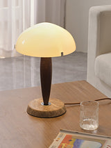 Mid Century Modern Glass Globe Table Lamp with Dark Walnut Wood and Marble Base