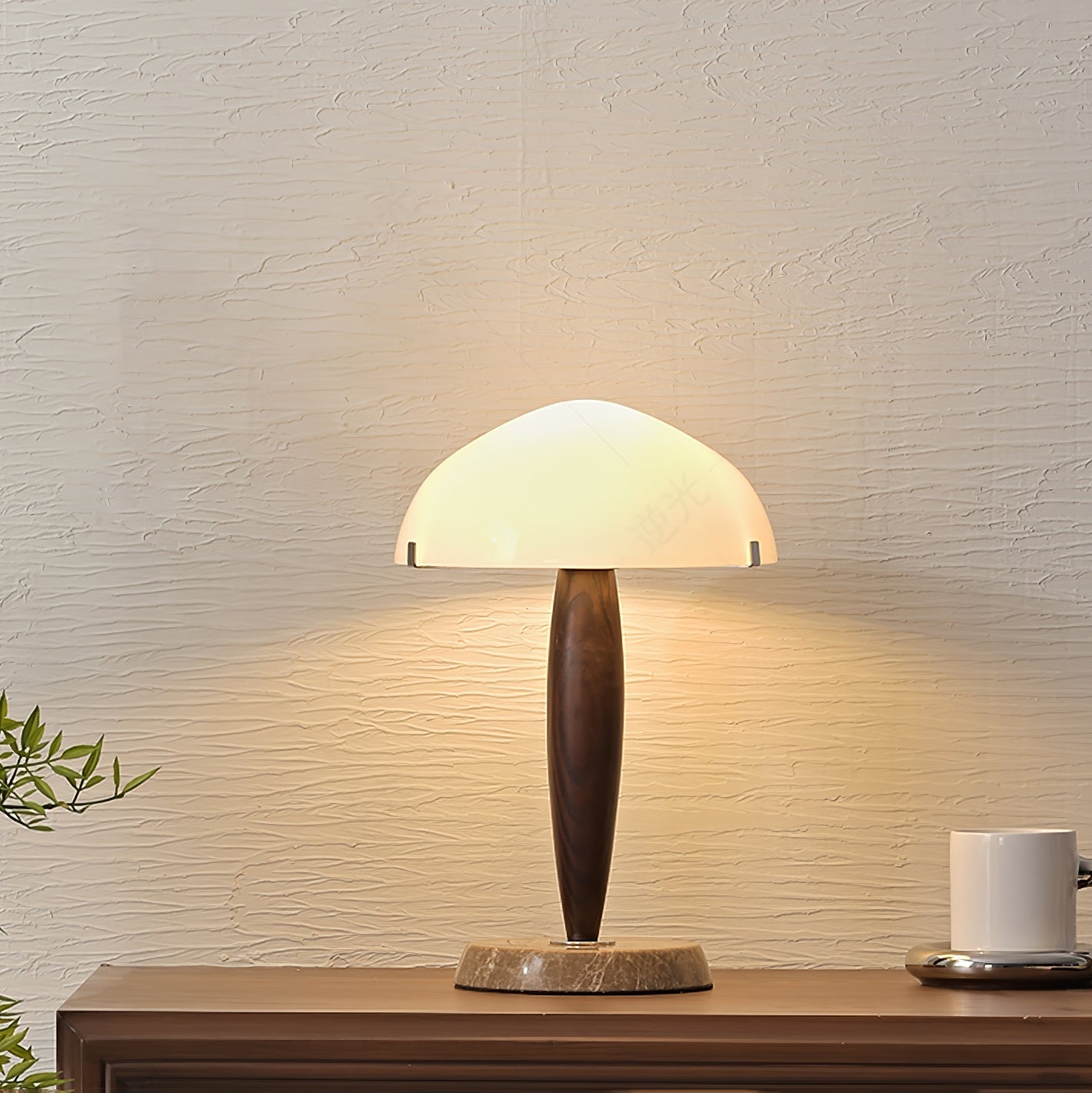 Mid Century Modern Glass Globe Table Lamp with Dark Walnut Wood and Marble Base