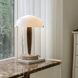 Mid Century Modern Glass Globe Table Lamp with Dark Walnut Wood and Marble Base
