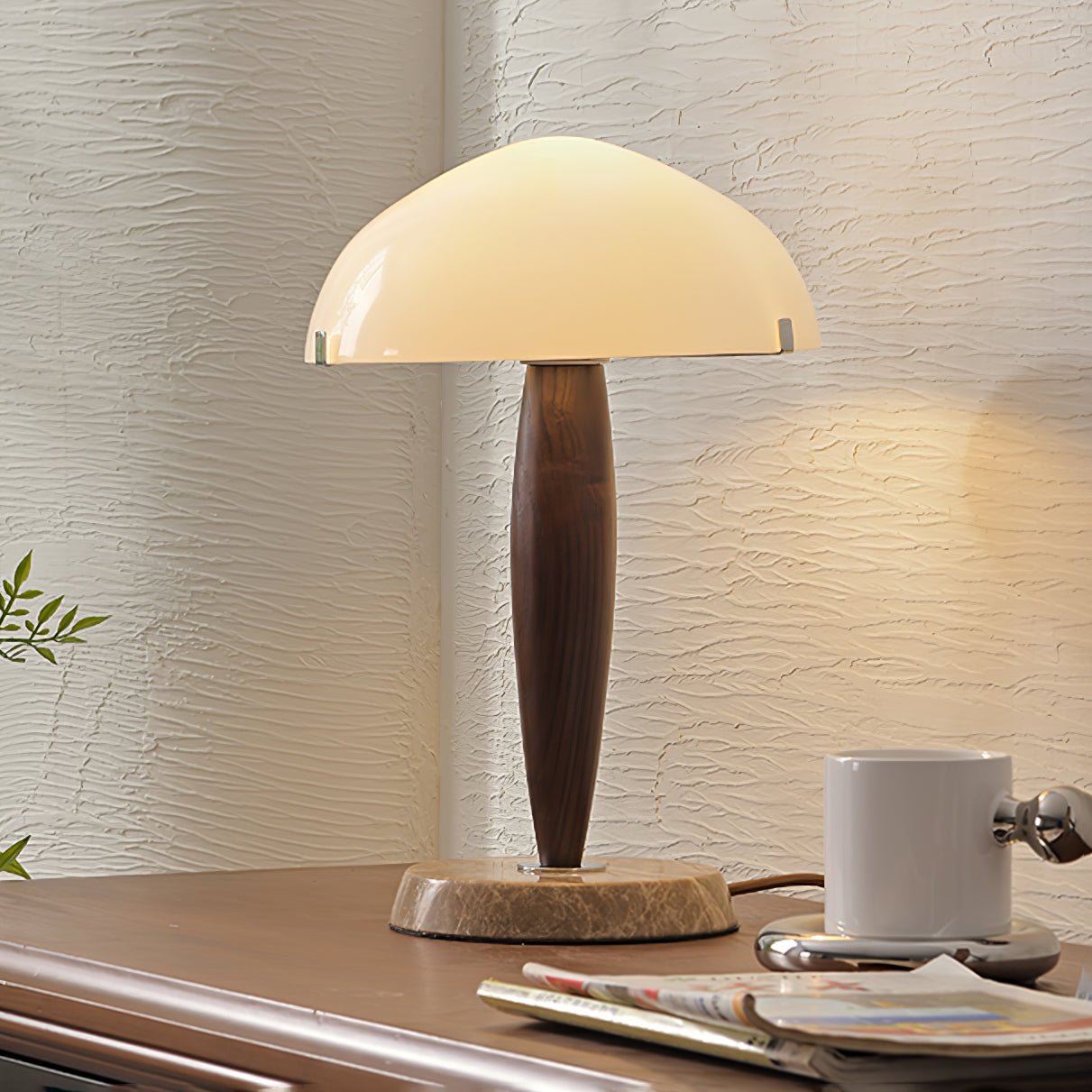 Mid Century Modern Glass Globe Table Lamp with Dark Walnut Wood and Marble Base