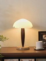 Mid Century Modern Glass Globe Table Lamp with Dark Walnut Wood and Marble Base