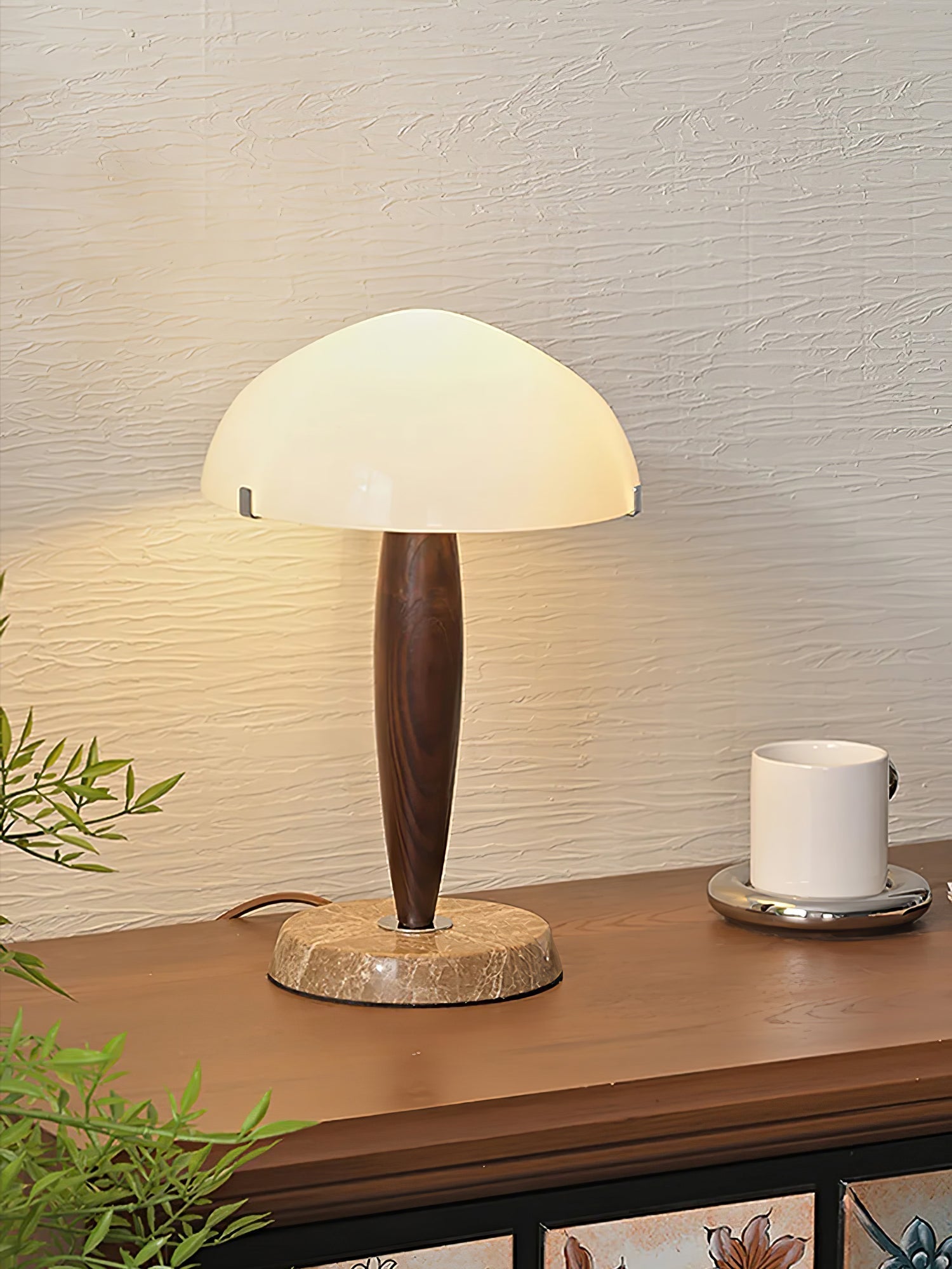 Mid Century Modern Glass Globe Table Lamp with Dark Walnut Wood and Marble Base