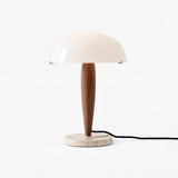 Mid Century Modern Glass Globe Table Lamp with Dark Walnut Wood and Marble Base