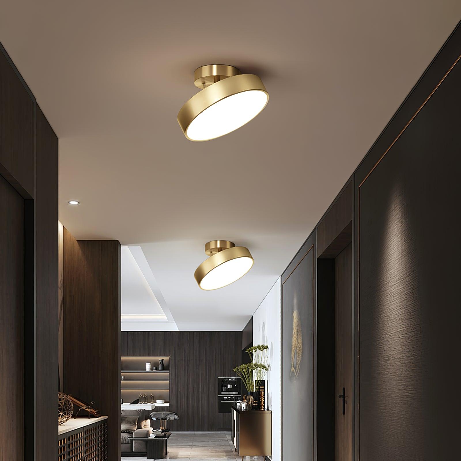 Modern Minimalist Hero Rotating LED Ceiling Light with Brass Finish and Adjustable Illumination