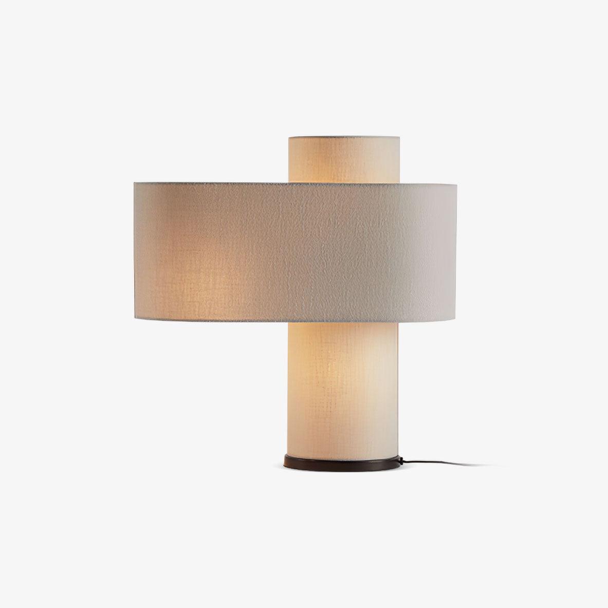 Heron Minimalist Drum Table Lamp Ivory Fabric Shade Black Metal Base for Home Decor