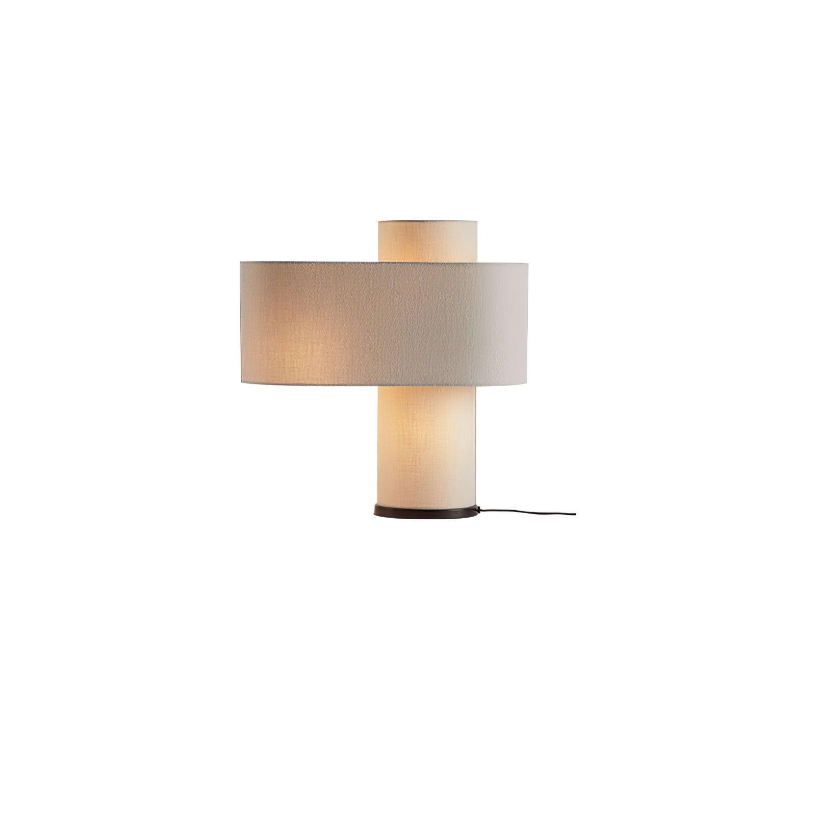 Heron Minimalist Drum Table Lamp Ivory Fabric Shade Black Metal Base for Home Decor
