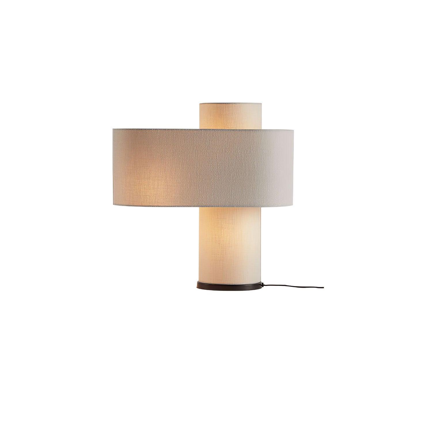 Heron Minimalist Drum Table Lamp Ivory Fabric Shade Black Metal Base for Home Decor