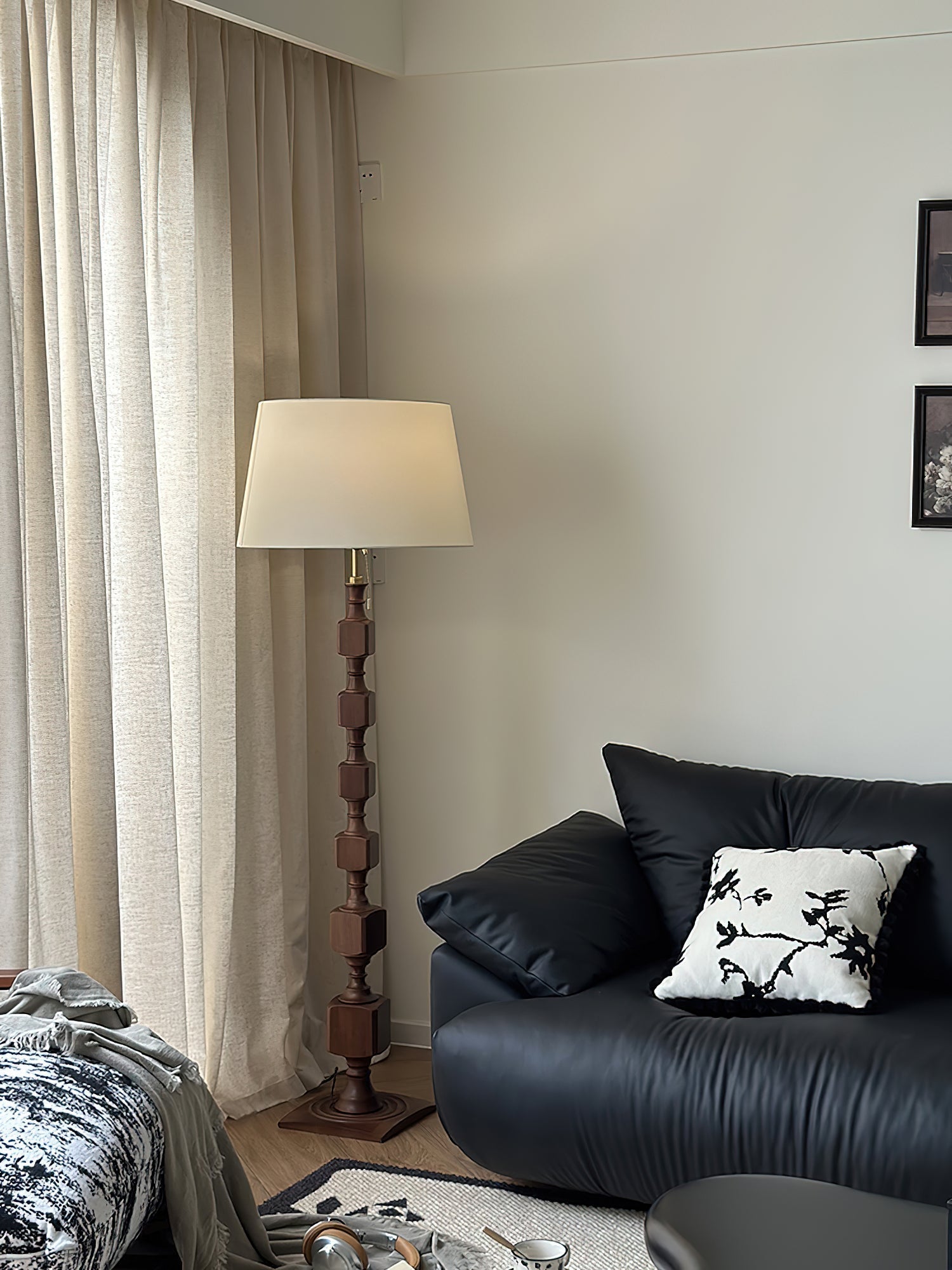 Modern Hexas Stacked Wood and Metal Floor Lamp with Architectural Hexagonal Design