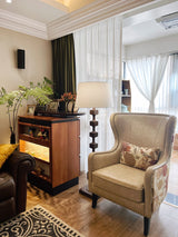 Modern Hexas Stacked Wood and Metal Floor Lamp with Architectural Hexagonal Design