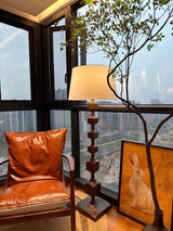 Modern Hexas Stacked Wood and Metal Floor Lamp with Architectural Hexagonal Design