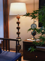 Modern Hexas Stacked Wood and Metal Floor Lamp with Architectural Hexagonal Design