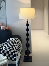 Modern Hexas Stacked Wood and Metal Floor Lamp with Architectural Hexagonal Design