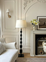 Modern Hexas Stacked Wood and Metal Floor Lamp with Architectural Hexagonal Design