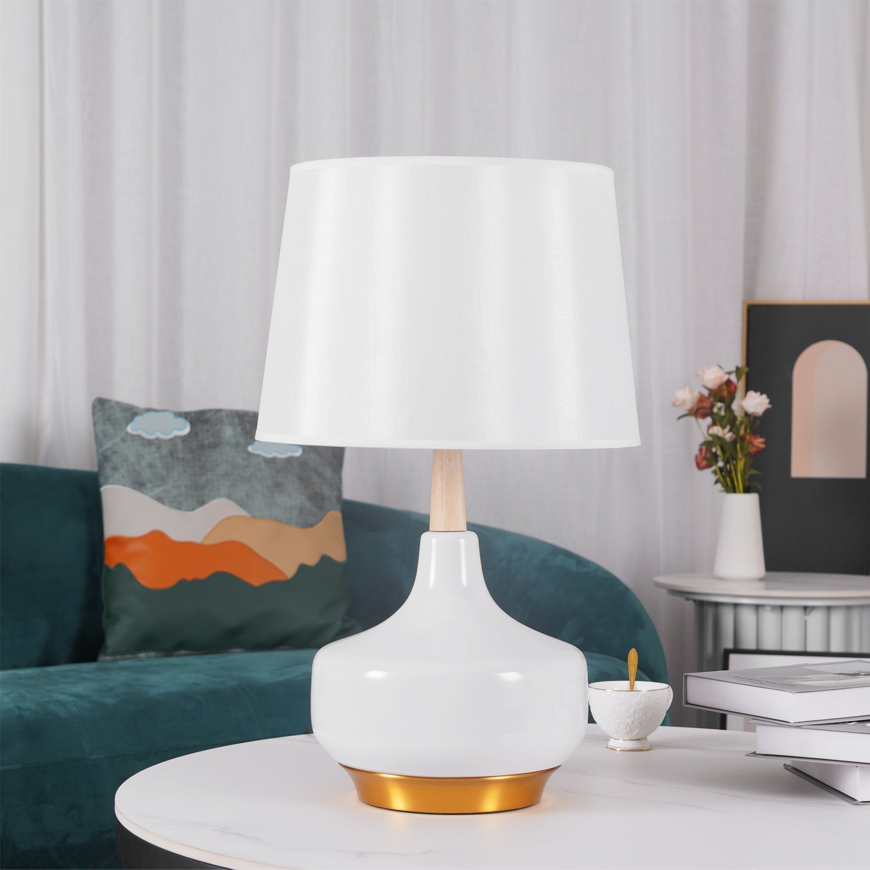 Modern White Hilo Resin Wood Table Lamp for Minimalist Bedside Lighting