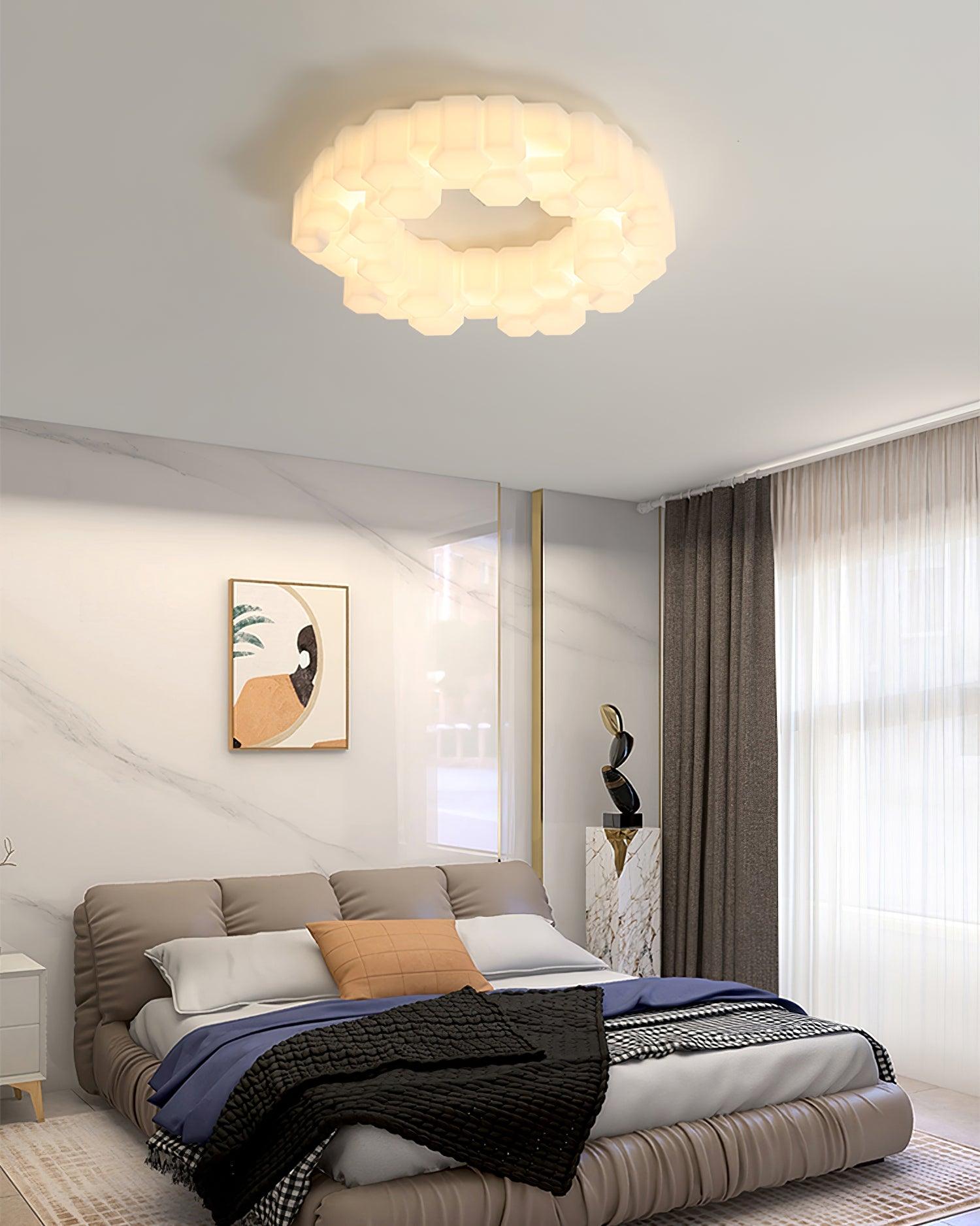 Modern Hexagonal Honeycomb LED Ceiling Light White Geometric Flush Mount Lighting