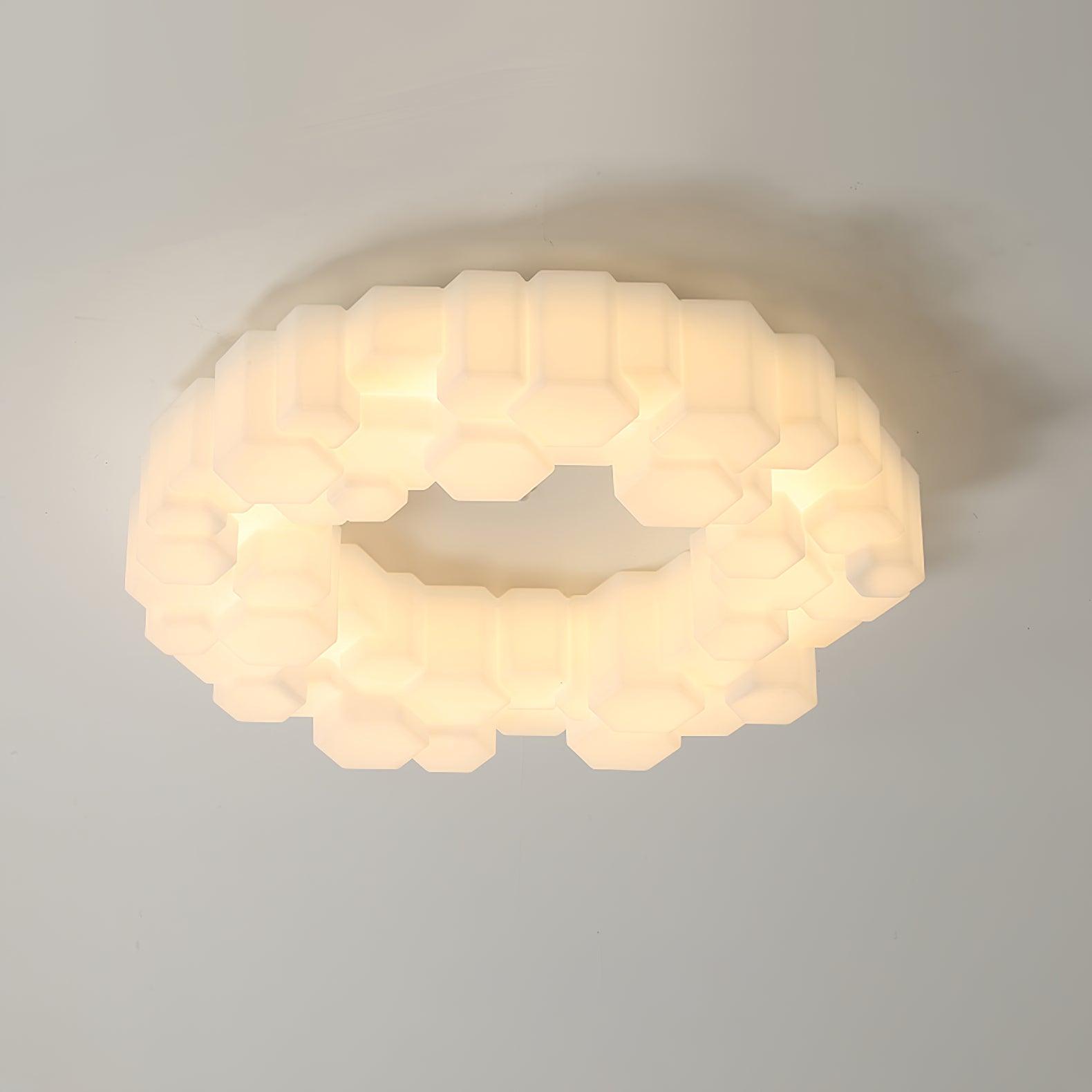 Modern Hexagonal Honeycomb LED Ceiling Light White Geometric Flush Mount Lighting