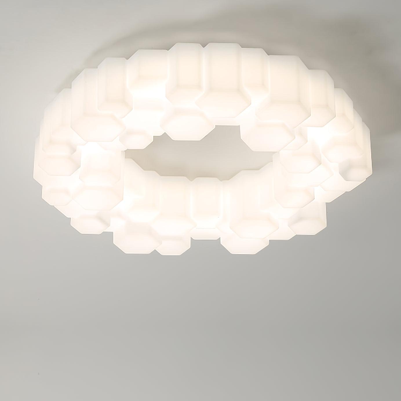 Modern Hexagonal Honeycomb LED Ceiling Light White Geometric Flush Mount Lighting